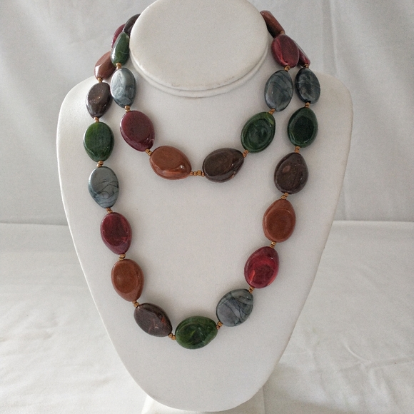 Unbranded Jewelry - Beaded Necklace Flat Faux Stone Look 36" Boho Cott